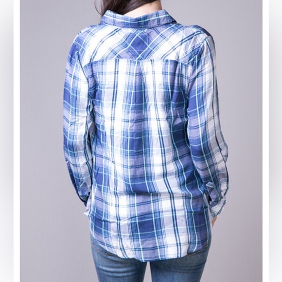 RAILS CARMEN RAYON Blue PLAID BUTTON DOWN SHIRT XS - Picture 6 of 13